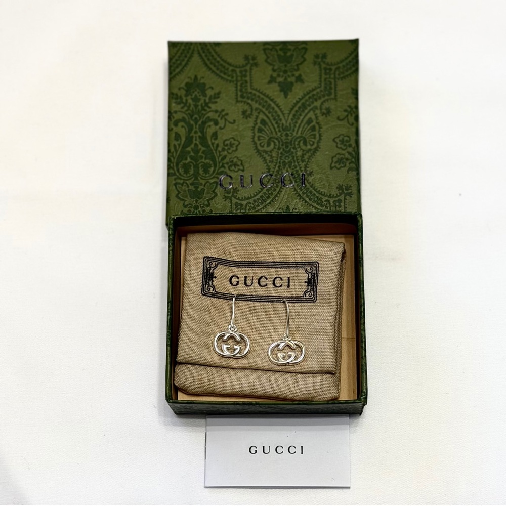 Gucci Interlocking G Sterling Silver Drop Earrings - Brand New with Box - Picture 1 of 5
